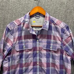 Eddie Bauer Travex Womens XL Purple Plaid Long Sleeve Button Down Hiking Shirt